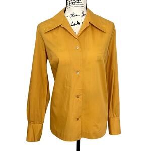 Vintage 1950s Womens Blouse Dagger Collar Button Up Dress Shirt Mustard Balloon
